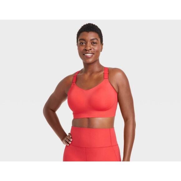 All In Motion High Support Embossed Racerback Sports Bra Coral Red Women's XS - Picture 1 of 5